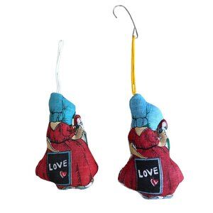 B Shackman Vintage 1970s 2 Dolls Mini Cloth Stuffed Pillow Christmas Ornaments
